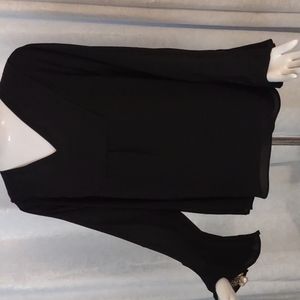 Calvin Klein Black Bell Sleeve Shirt Blouse Top V Neck Sexy 0X XL New $89 Womens